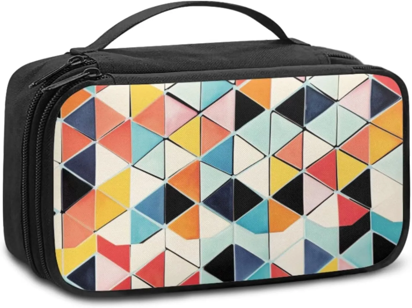 Geometric Lattice Makeup Bag for Women Waterproof Travel Cosmetic Organizer with 8 Loops & 4 Brush Pockets | Trendy Teen Girl Gifts for Weddings, Work Makeup Bag for Purse & Carry-Ons