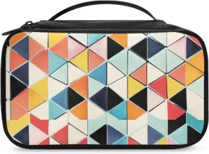 Geometric Lattice Makeup Bag for Women Waterproof Travel Cosmetic Organizer with 8 Loops & 4 Brush Pockets | Trendy Teen Girl Gifts for Weddings, Work Makeup Bag for Purse & Carry-Ons