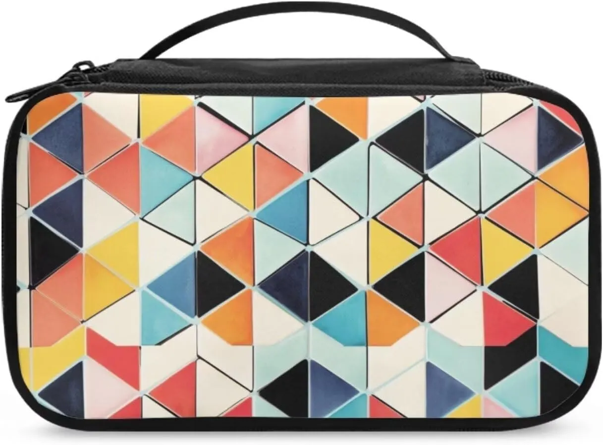 Geometric Lattice Makeup Bag for Women Waterproof Travel Cosmetic Organizer with 8 Loops & 4 Brush Pockets | Trendy Teen Girl Gifts for Weddings, Work Makeup Bag for Purse & Carry-Ons