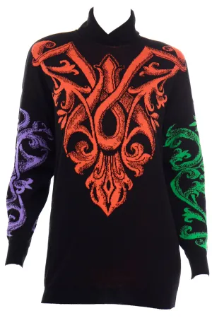 Gianni Versace Vintage Wool Baroque Design Colorful Sweater