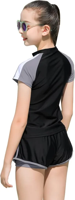 Girls Swimsuits, Kids Two-Piece Rashguard Swim Set Bathing Suits Beach Shorts Quick Dry Swim Shirts Size 6-7,8,10-12,14-16