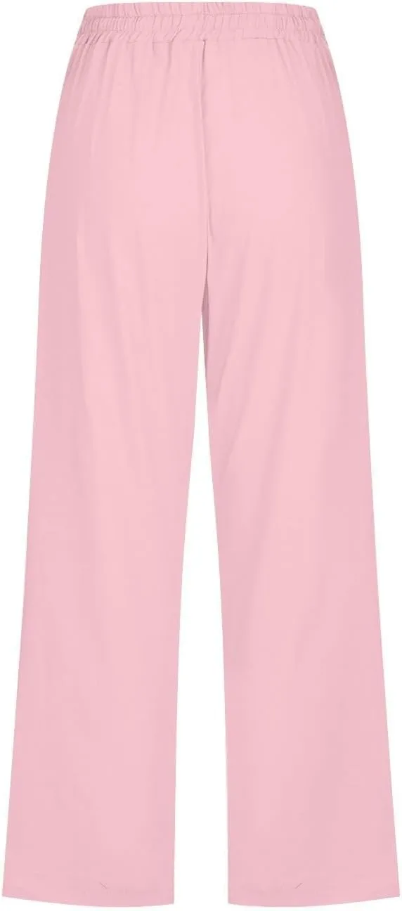 GOKKILRW Womens Linen Summer Capri Pants Casual Beach Capris Drawstring High Waist Pants Wide Leg Cropped Trousers Joggers
