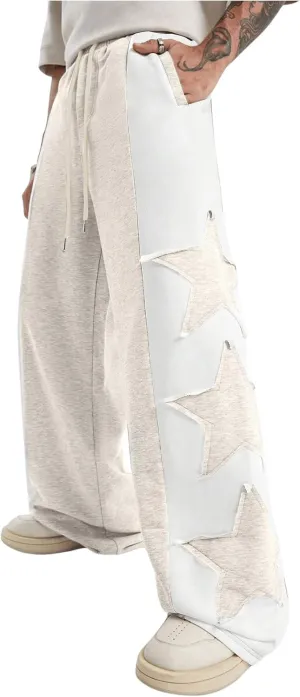 GORGLITTER Men's Y2k Baggy Sweatpants Star Print Hip Hop Pants Drawstring Wide Leg Track Pants