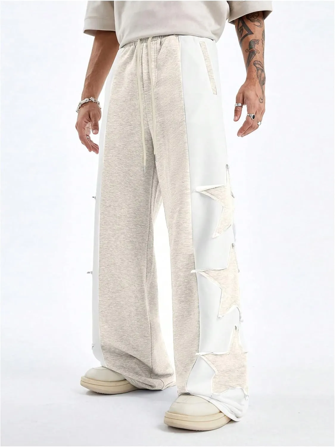 GORGLITTER Men's Y2k Baggy Sweatpants Star Print Hip Hop Pants Drawstring Wide Leg Track Pants