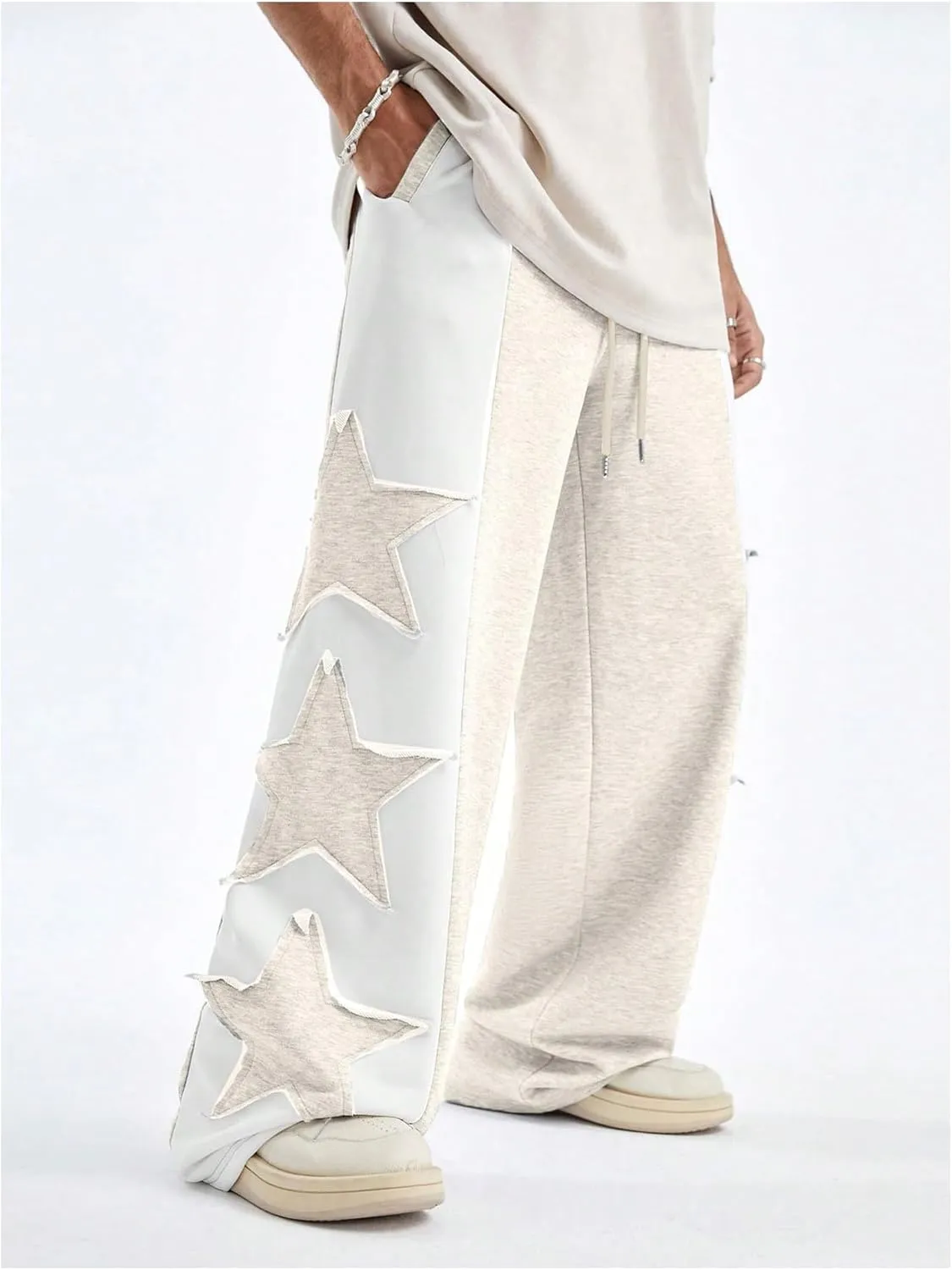 GORGLITTER Men's Y2k Baggy Sweatpants Star Print Hip Hop Pants Drawstring Wide Leg Track Pants