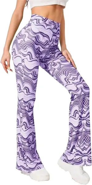 GUOLEZEEV Women High Waisted Flare Leggings Bohemian Print Flowy Pants Bell Bottom