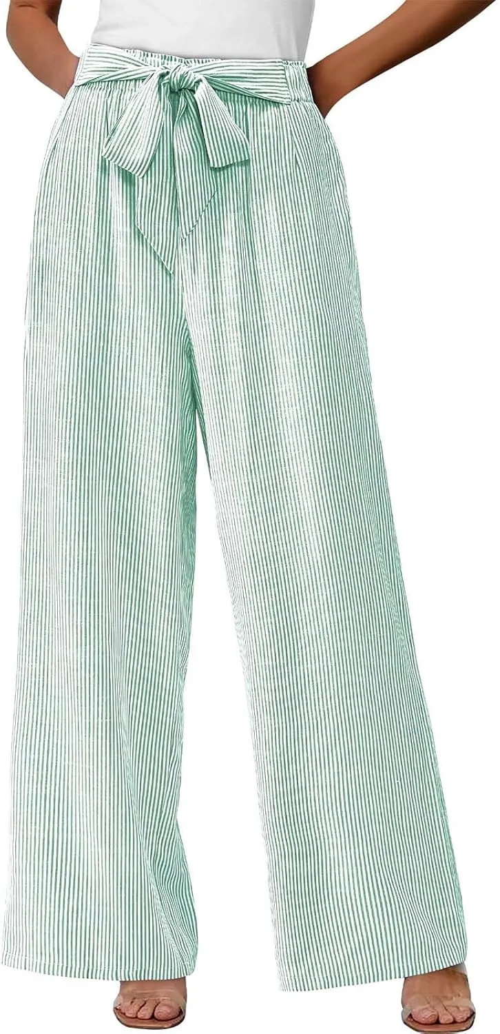 High Waisted Palazzo Pants for Women Wide Leg Paperbag Pant Casual Summer Flowy Lounge Trousers Beach Boho Outfits