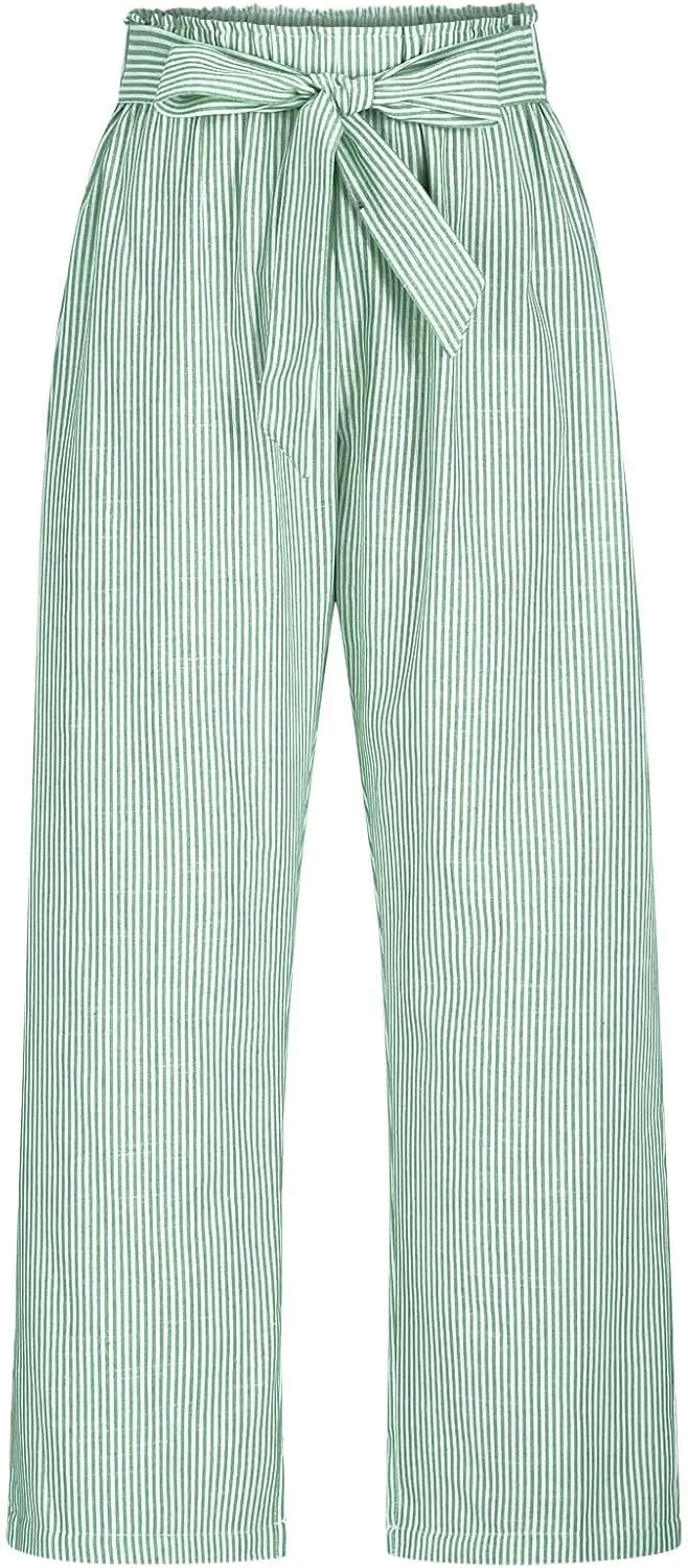 High Waisted Palazzo Pants for Women Wide Leg Paperbag Pant Casual Summer Flowy Lounge Trousers Beach Boho Outfits