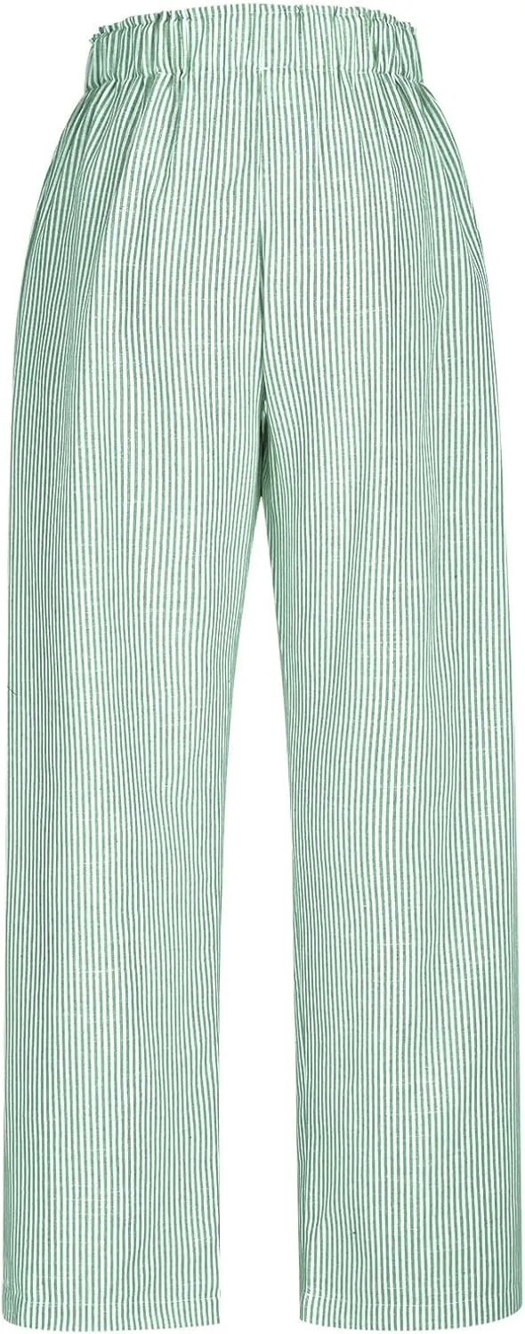 High Waisted Palazzo Pants for Women Wide Leg Paperbag Pant Casual Summer Flowy Lounge Trousers Beach Boho Outfits