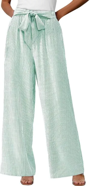 High Waisted Palazzo Pants for Women Wide Leg Paperbag Pant Casual Summer Flowy Lounge Trousers Beach Boho Outfits