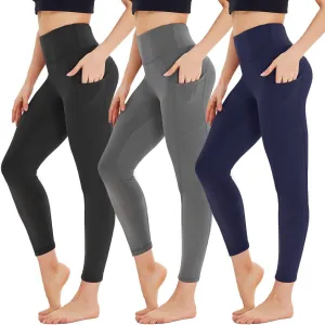 HIGHDAYS 3 Pack Capri Leggings for Women with Pockets - High Waist Workout Running Yoga Pants