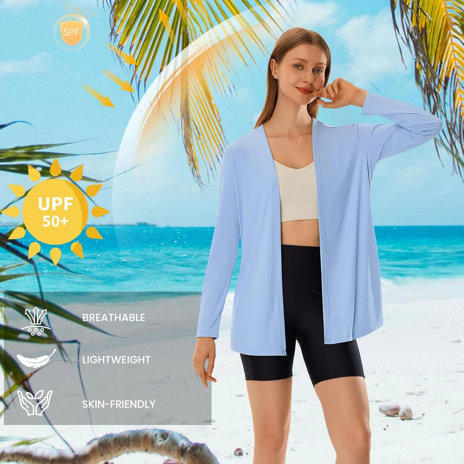 HODOSPORTS Womens UPF 50  Rash Guard Cardigan UV Sun Protection Shirts with Pockets Swim Cover Up Long Sleeve Lightweight
