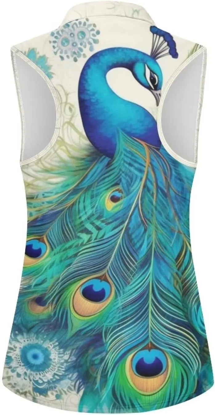 Irisjudy Golf Ball Print Sleeveless Golf Polo Shirt Women Gothic Rose Half Zip Athletic Shirts Tropical Plant Golf Polo Tops