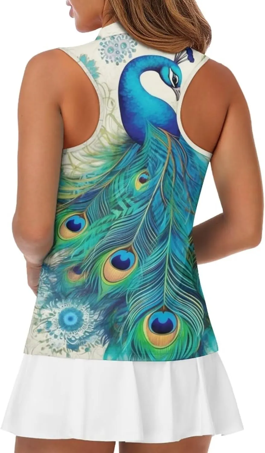 Irisjudy Golf Ball Print Sleeveless Golf Polo Shirt Women Gothic Rose Half Zip Athletic Shirts Tropical Plant Golf Polo Tops