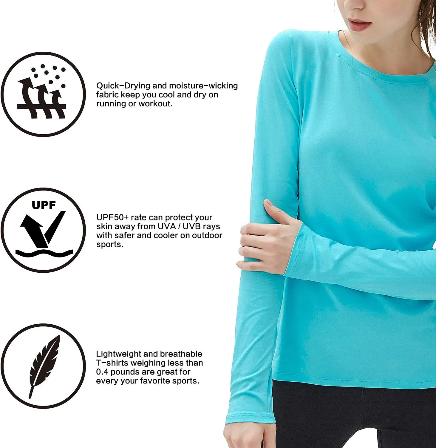 isnowood Women's Sun Protection Long Sleeve Shirts, UPF 50  UV Rash Guard Swim Shirt, Workout Hiking Running Athletic Tops