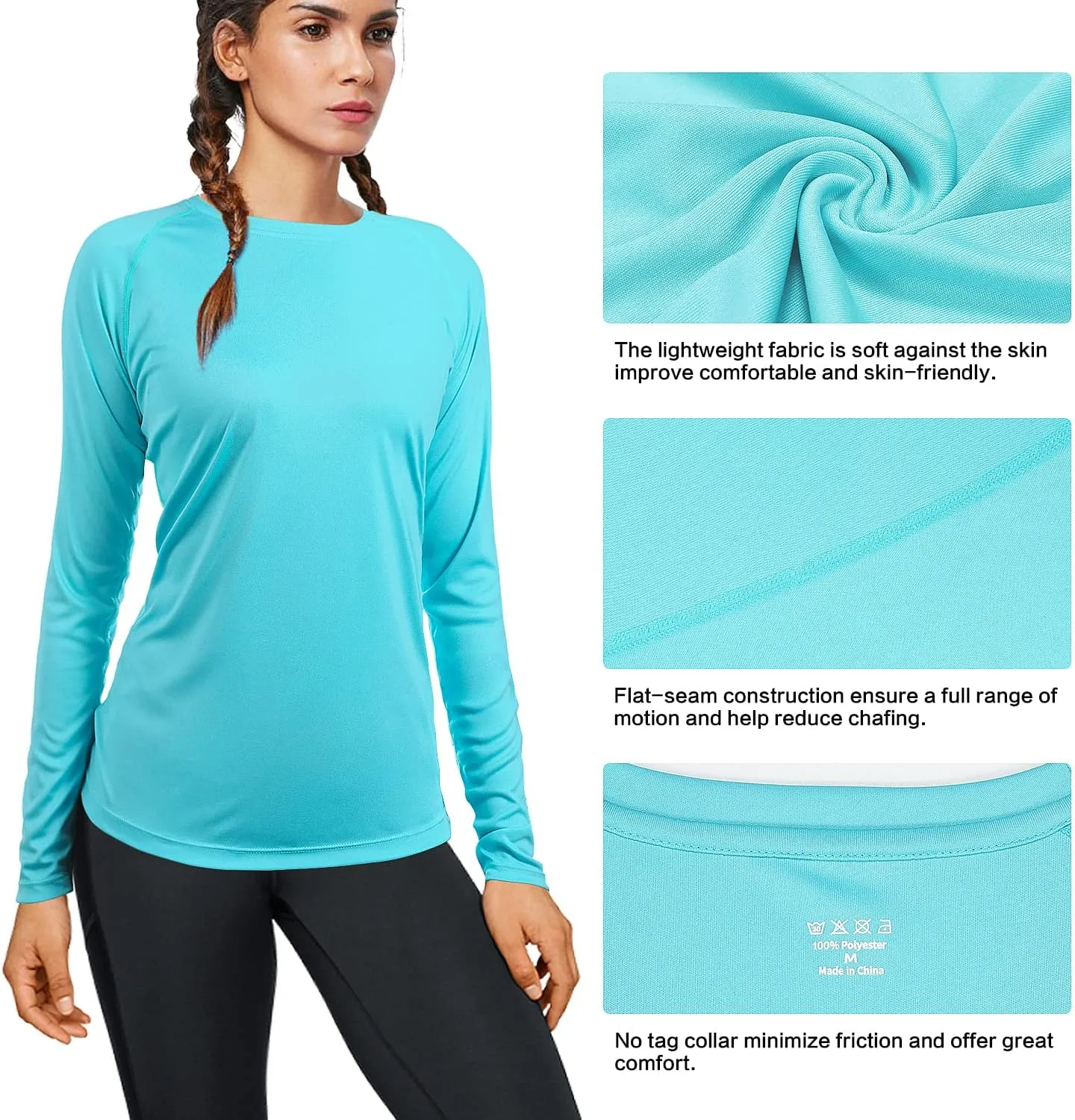 isnowood Women's Sun Protection Long Sleeve Shirts, UPF 50  UV Rash Guard Swim Shirt, Workout Hiking Running Athletic Tops