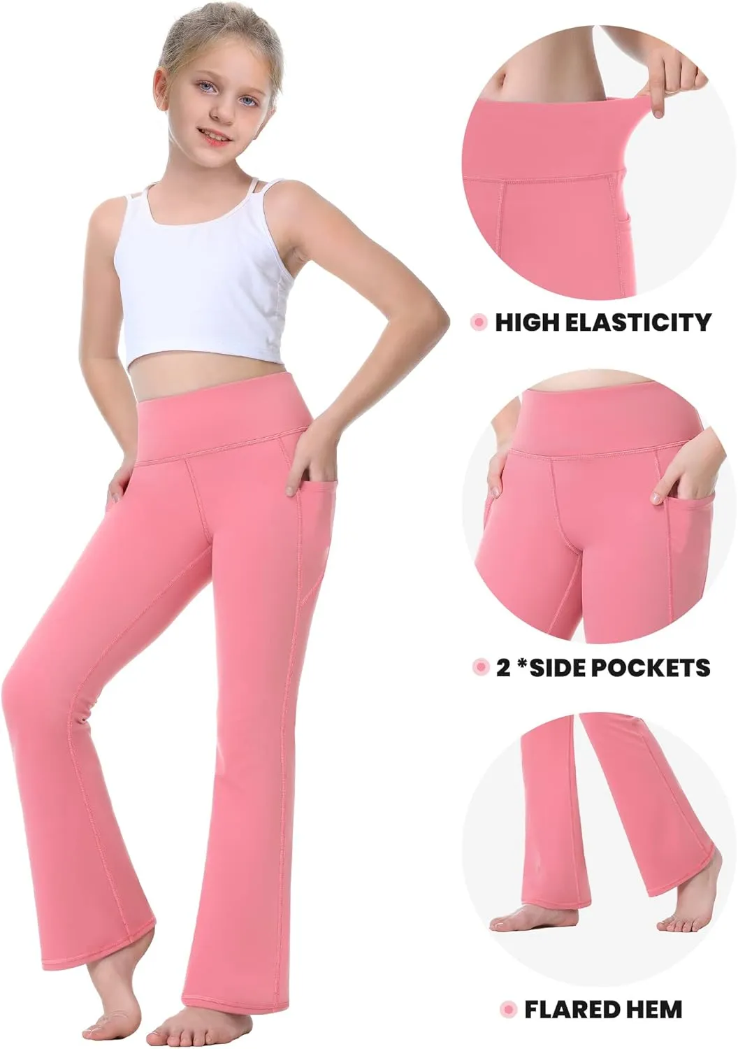 IUGA Girls Flare Leggings High Waist Cute Preppy Clothes for Girls Uniform Pants with Pockets Bell Bottom Pants