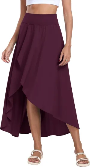 IUGA High Waist Maxi Skirt with Slit Ruffle Wrap Skirt Trendy Flowy Skirts for Women Long Skirts with Shorts Underneath