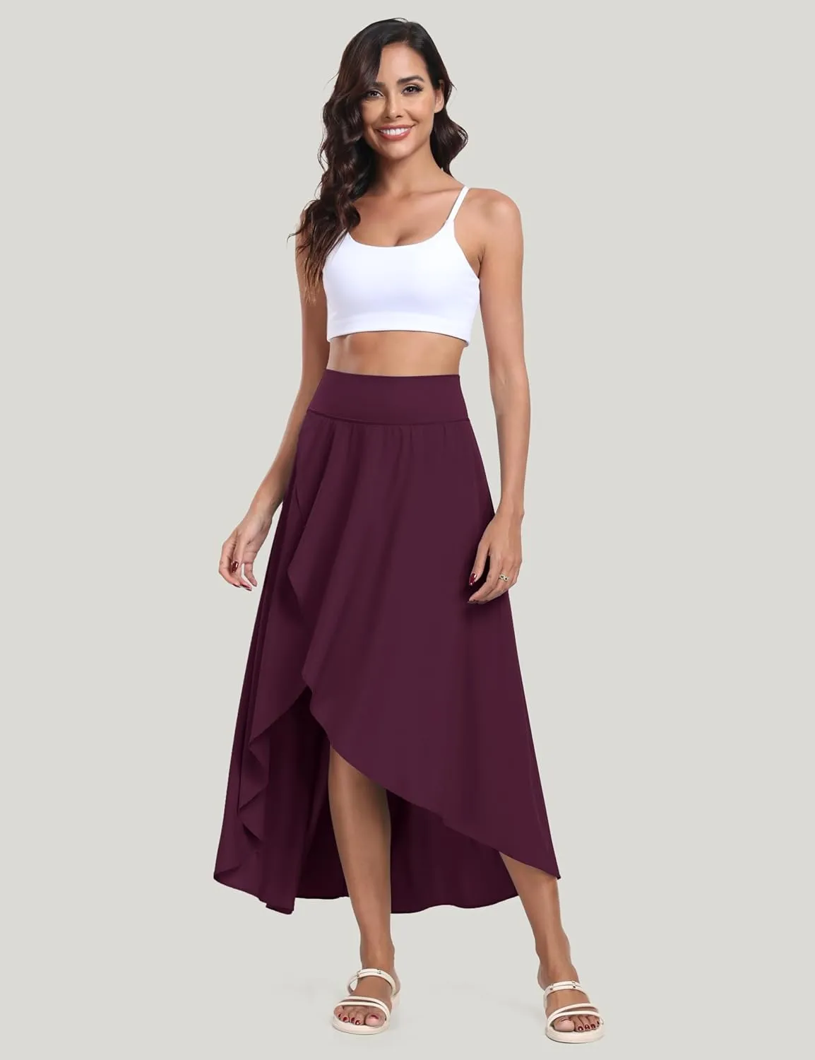 IUGA High Waist Maxi Skirt with Slit Ruffle Wrap Skirt Trendy Flowy Skirts for Women Long Skirts with Shorts Underneath