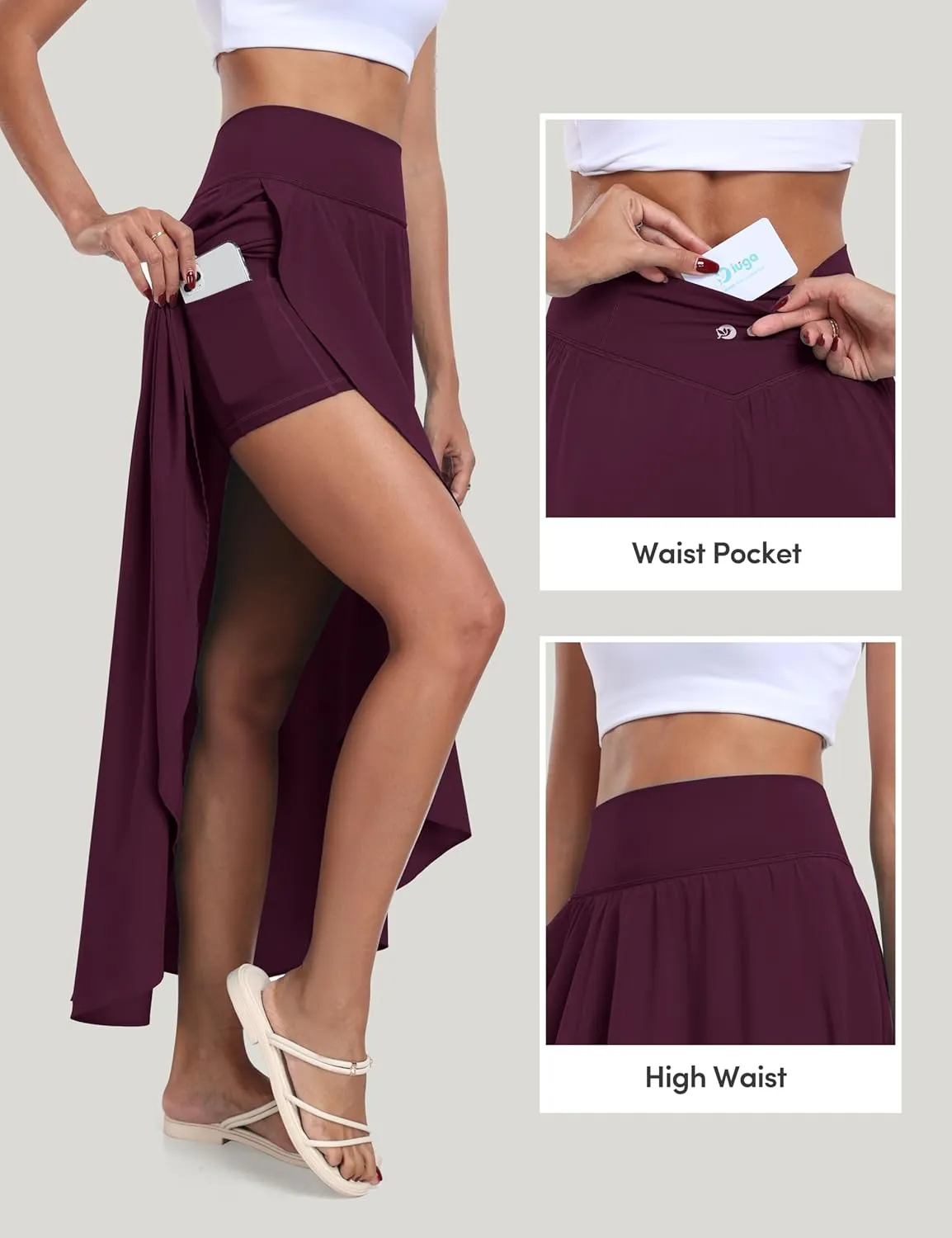 IUGA High Waist Maxi Skirt with Slit Ruffle Wrap Skirt Trendy Flowy Skirts for Women Long Skirts with Shorts Underneath