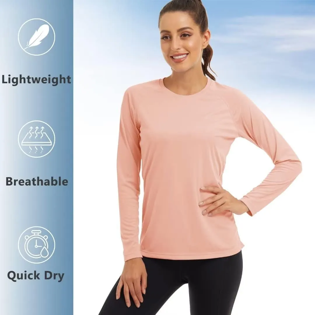 KEFITEVD Women's UPF 50  Sun Protection Rash Guard Long Sleeve Crew Neck Quick Dry Workout Shirts for Running Yoga Swimming