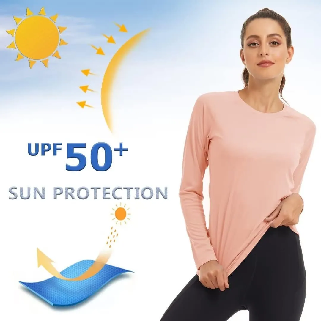 KEFITEVD Women's UPF 50  Sun Protection Rash Guard Long Sleeve Crew Neck Quick Dry Workout Shirts for Running Yoga Swimming