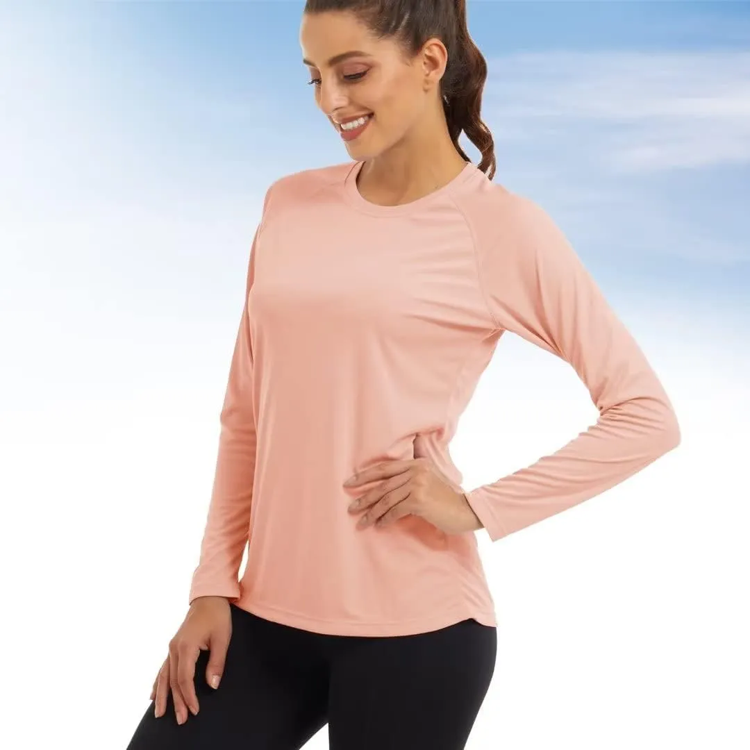 KEFITEVD Women's UPF 50  Sun Protection Rash Guard Long Sleeve Crew Neck Quick Dry Workout Shirts for Running Yoga Swimming