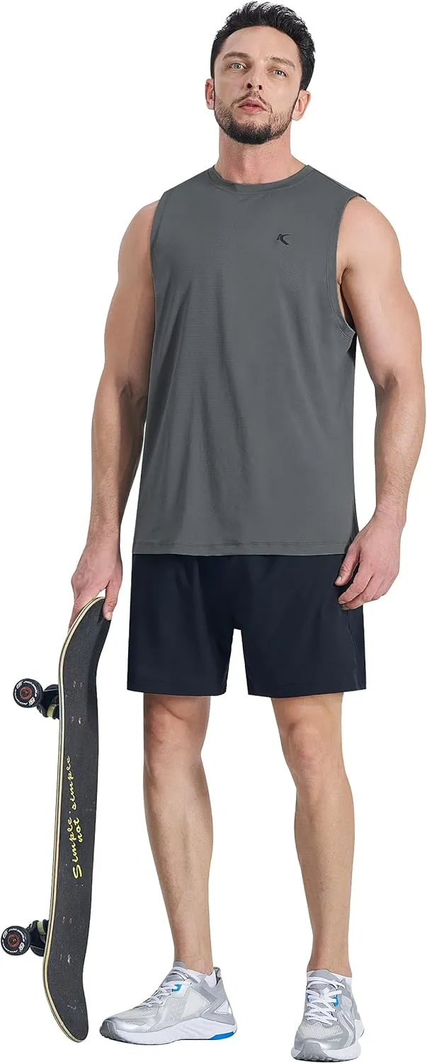KPSUN Men's Quick Dry Workout Tank Tops Sleeveless Gym Muscle Shirts Fitness Running Athletic Swim Shirt with Side Pocket
