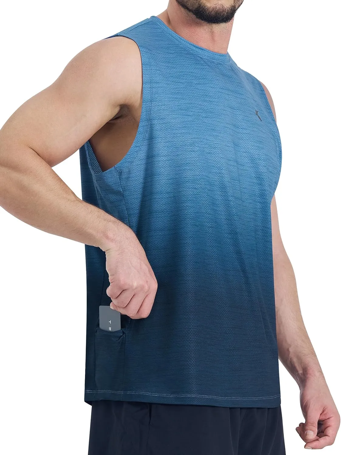 KPSUN Men's Quick Dry Workout Tank Tops Sleeveless Gym Muscle Shirts Fitness Running Athletic Swim Shirt with Side Pocket