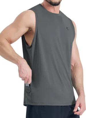 KPSUN Men's Quick Dry Workout Tank Tops Sleeveless Gym Muscle Shirts Fitness Running Athletic Swim Shirt with Side Pocket
