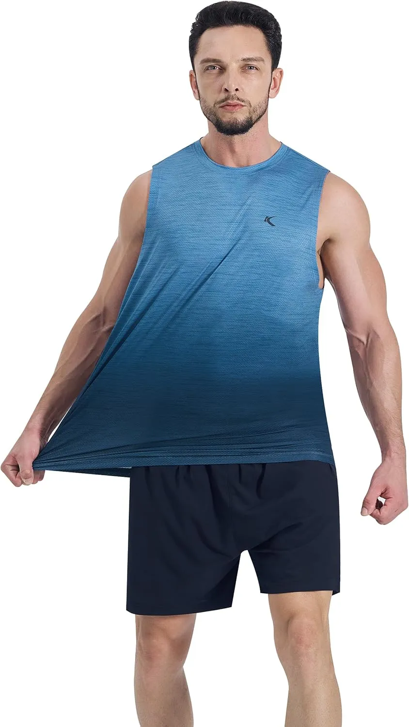 KPSUN Men's Quick Dry Workout Tank Tops Sleeveless Gym Muscle Shirts Fitness Running Athletic Swim Shirt with Side Pocket