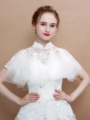 Lace High Collar White Wedding Wraps | Bridelily
