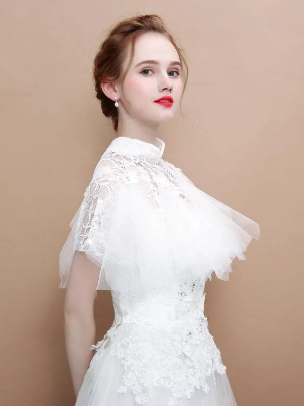 Lace High Collar White Wedding Wraps | Bridelily