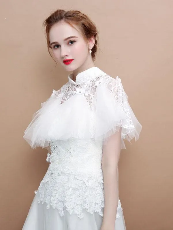 Lace High Collar White Wedding Wraps | Bridelily