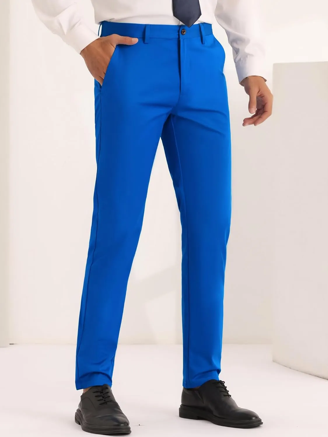 Lars Amadeus Men's Dress Chino Slim Fit Stretch Flat Front Solid Color Business Pants