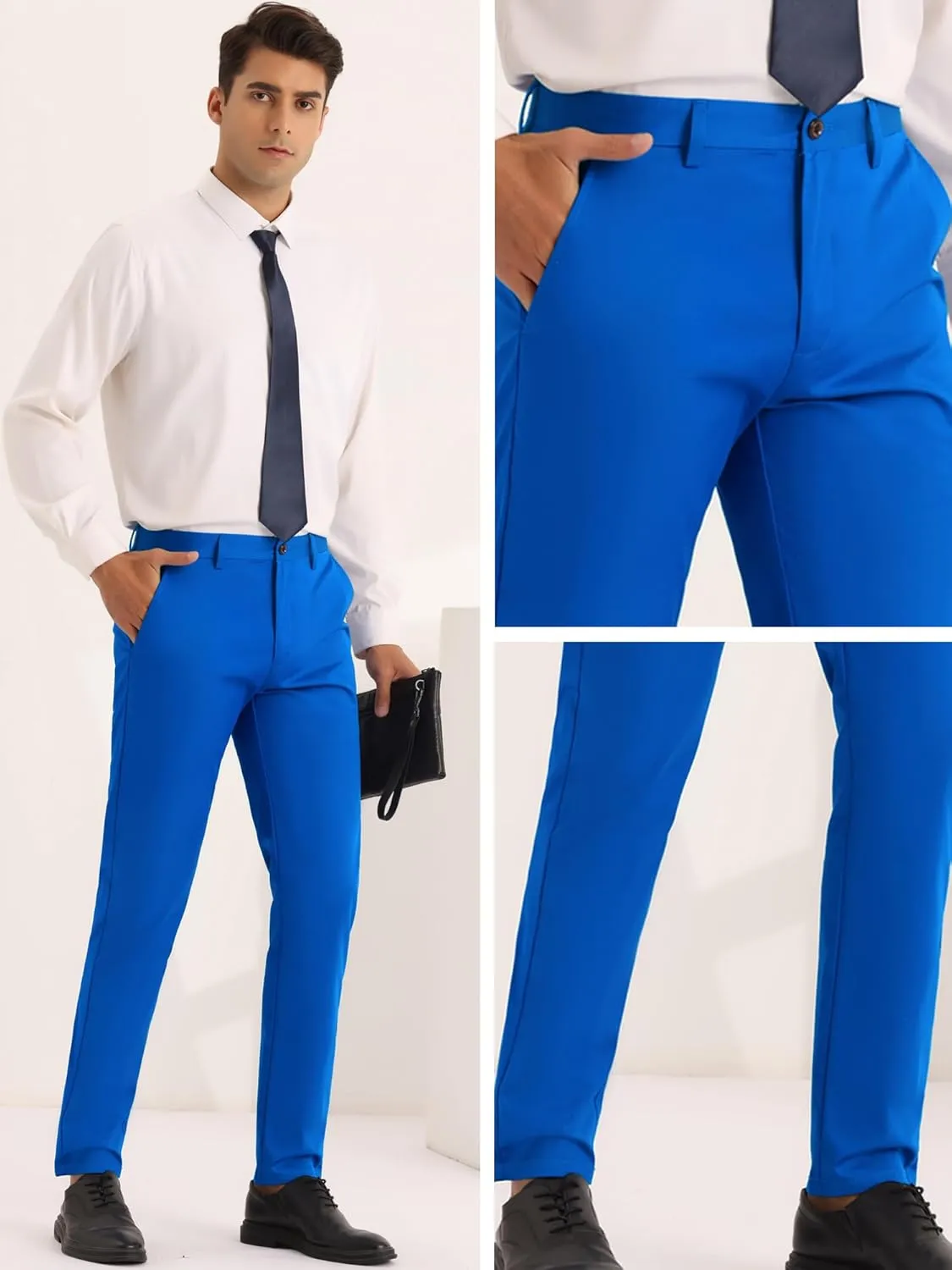 Lars Amadeus Men's Dress Chino Slim Fit Stretch Flat Front Solid Color Business Pants