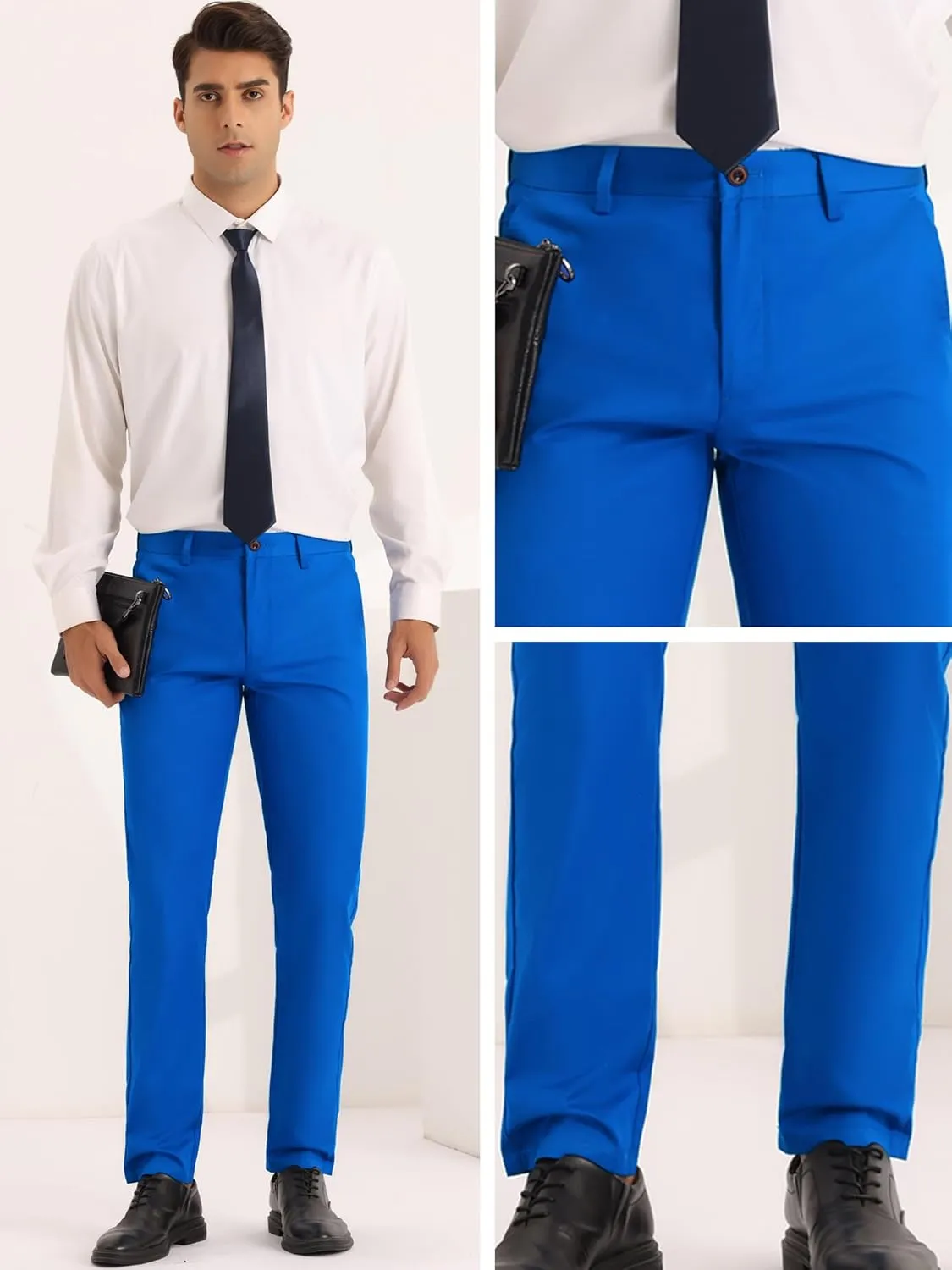 Lars Amadeus Men's Dress Chino Slim Fit Stretch Flat Front Solid Color Business Pants
