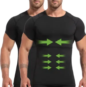 Lgtfy 4D Mens Compression Shirt Short Sleeve, Gynecomastia Tummy Control Back Support Undershirt, Slimming Vest