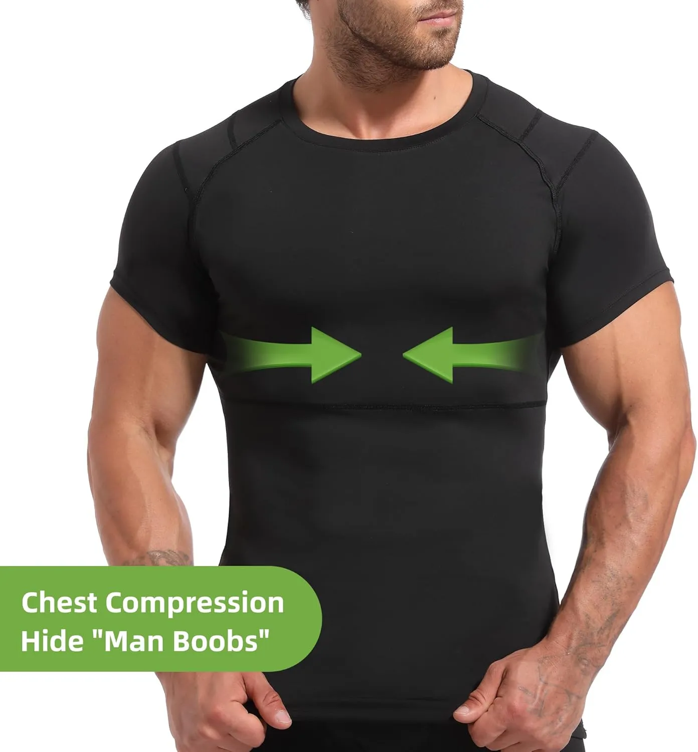 Lgtfy 4D Mens Compression Shirt Short Sleeve, Gynecomastia Tummy Control Back Support Undershirt, Slimming Vest