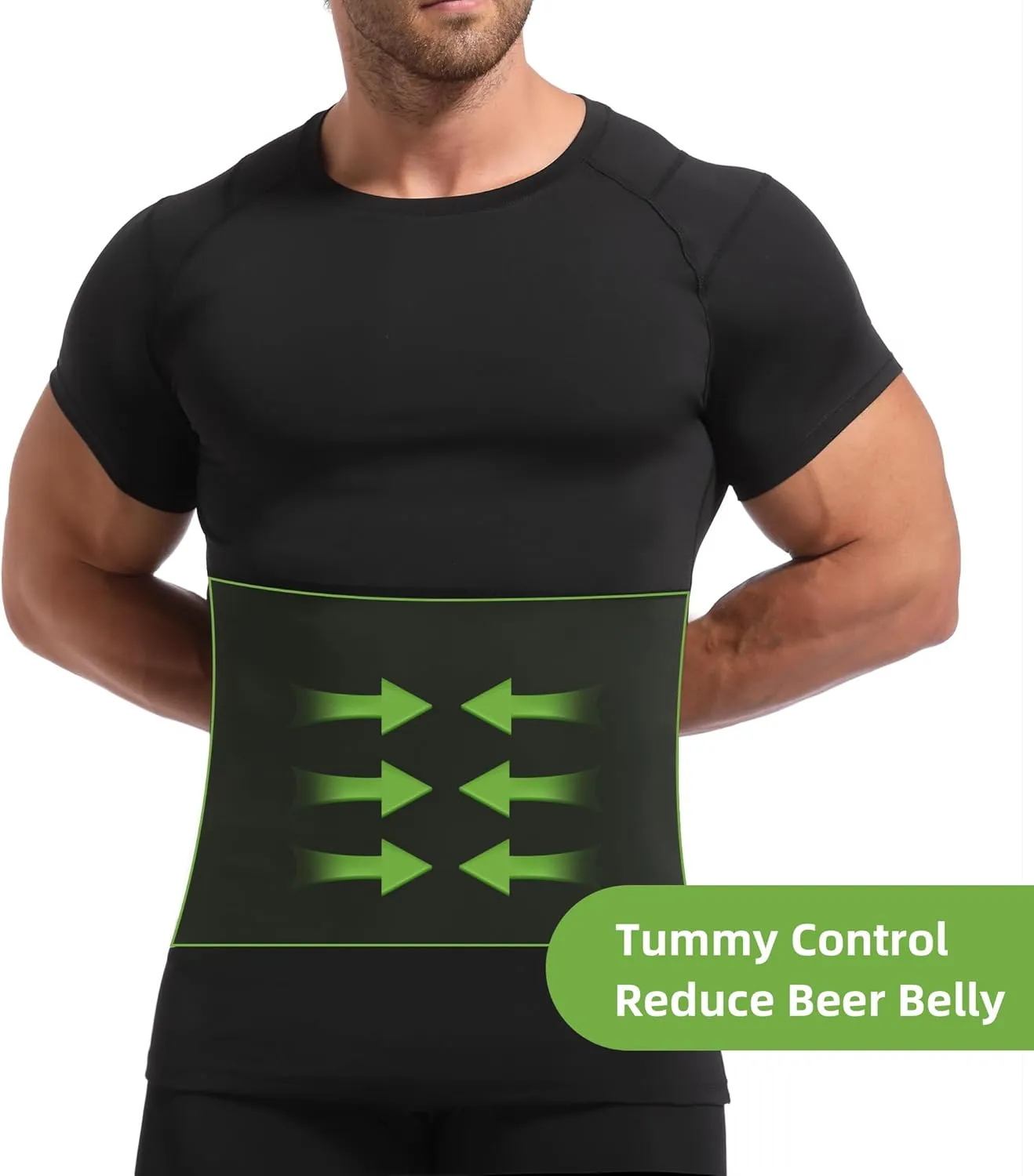 Lgtfy 4D Mens Compression Shirt Short Sleeve, Gynecomastia Tummy Control Back Support Undershirt, Slimming Vest