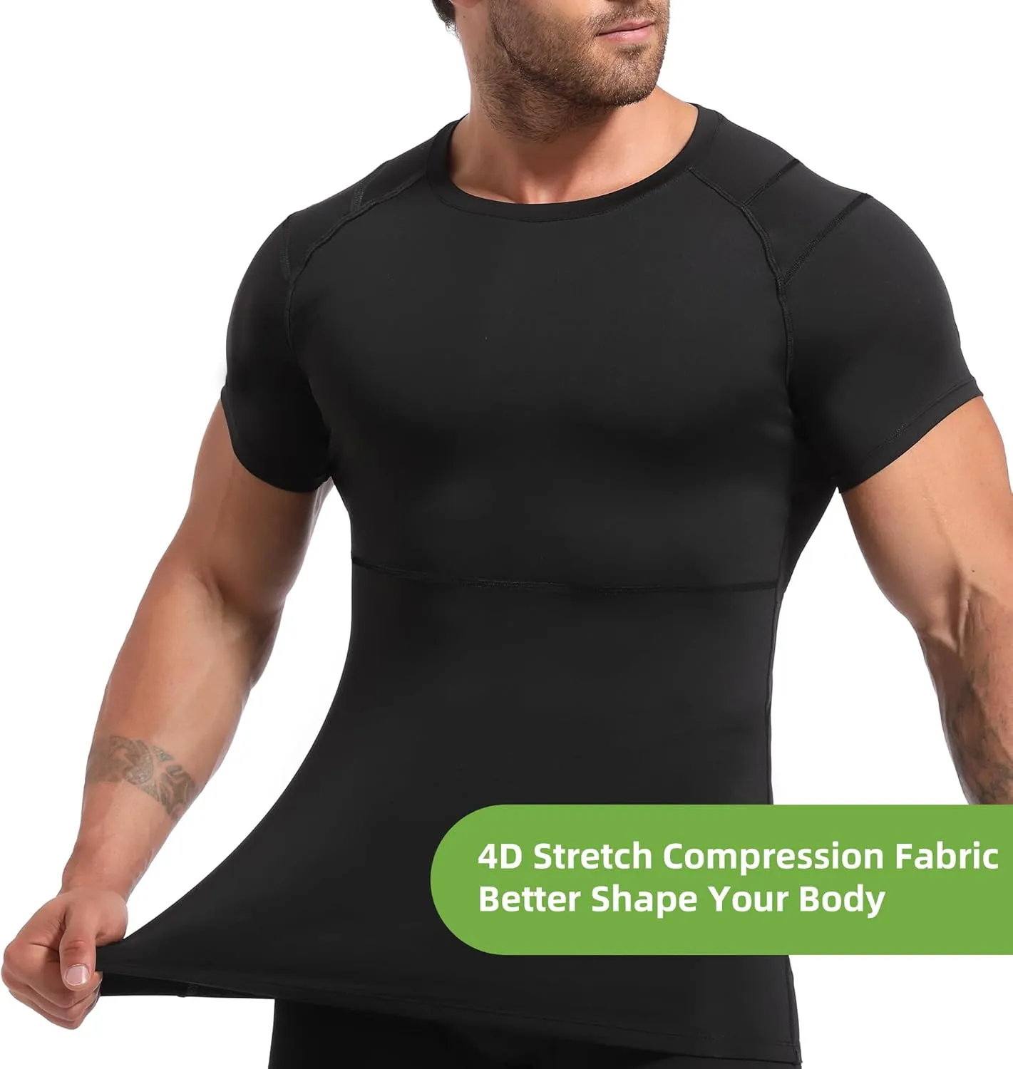 Lgtfy 4D Mens Compression Shirt Short Sleeve, Gynecomastia Tummy Control Back Support Undershirt, Slimming Vest