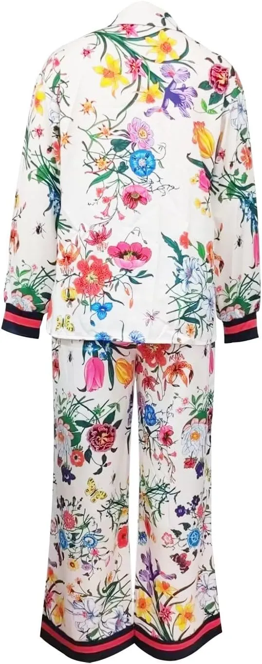 LILTWIST Summer Graffiti Pants Sets for Women Boho Printed 2 Piece Wide Leg Pajama Set Button down Shirts Matching Beach Set