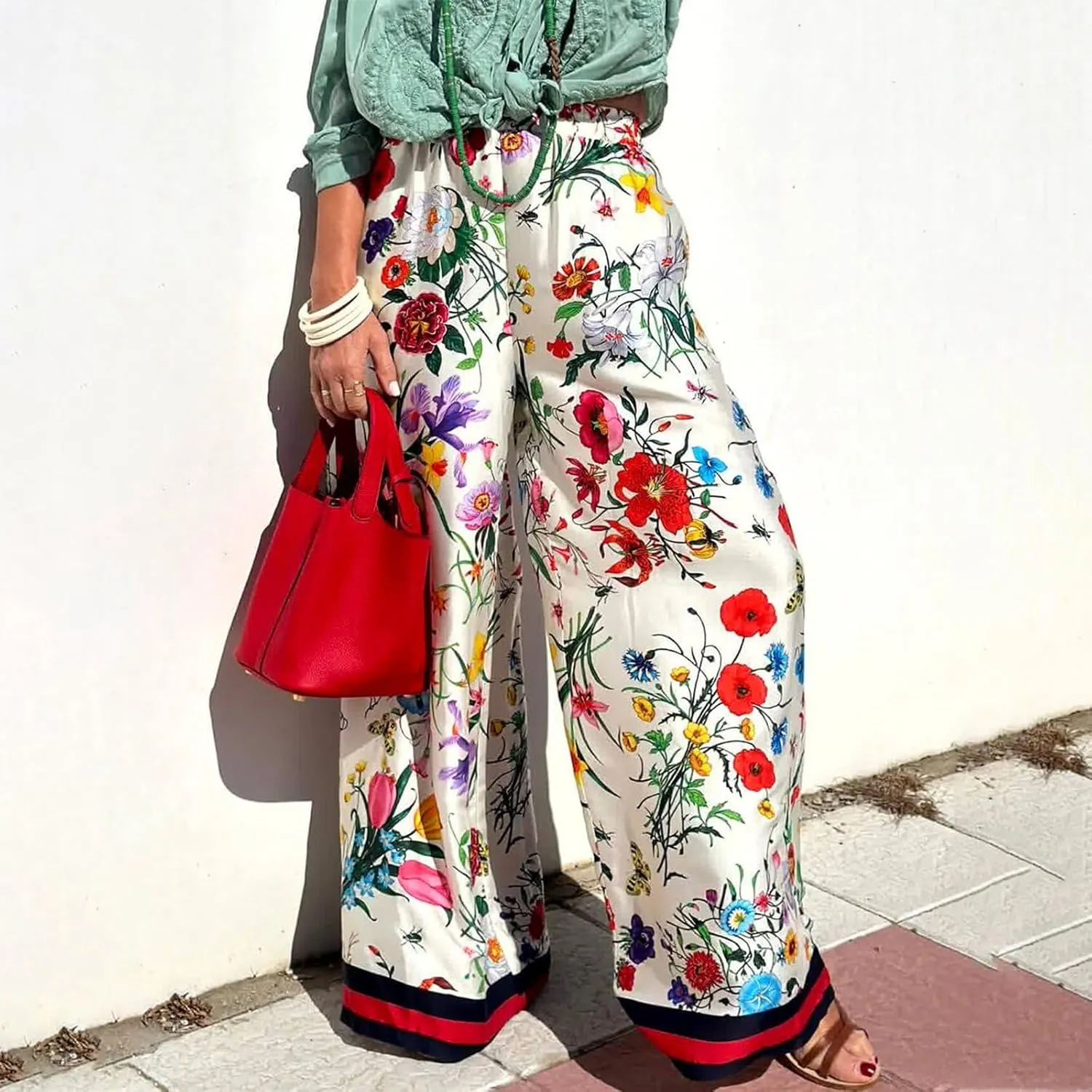 LILTWIST Summer Graffiti Pants Sets for Women Boho Printed 2 Piece Wide Leg Pajama Set Button down Shirts Matching Beach Set