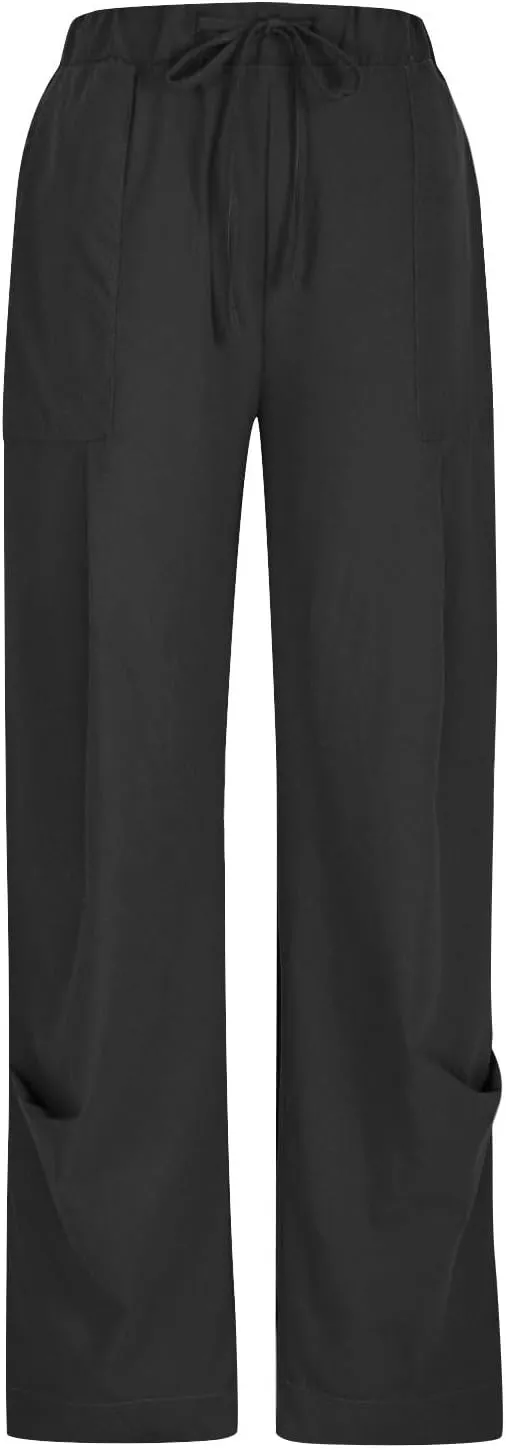 Linen Pants for Women Cotton Pleated Palazzo Pant Boho Drawstring Waist Wide Leg Trousers Summer 2025 Y2K Outfits
