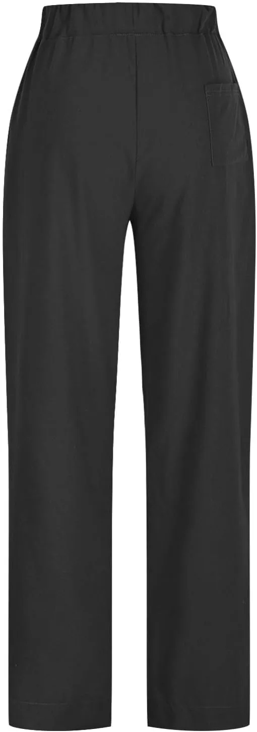 Linen Pants for Women Cotton Pleated Palazzo Pant Boho Drawstring Waist Wide Leg Trousers Summer 2025 Y2K Outfits
