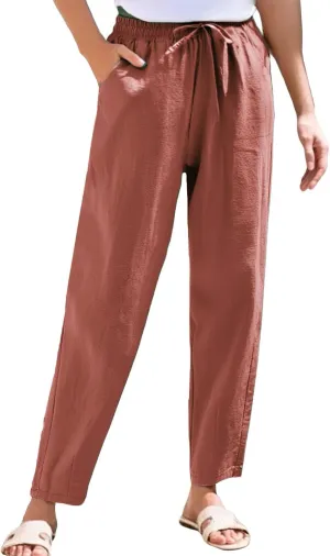 Linen Pants for Women, Peasant Pants Linen Casual Straight Leg Drawstring Trendy