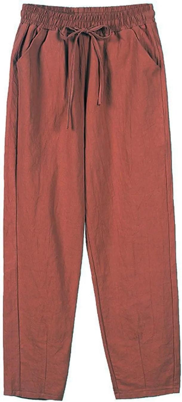 Linen Pants for Women, Peasant Pants Linen Casual Straight Leg Drawstring Trendy