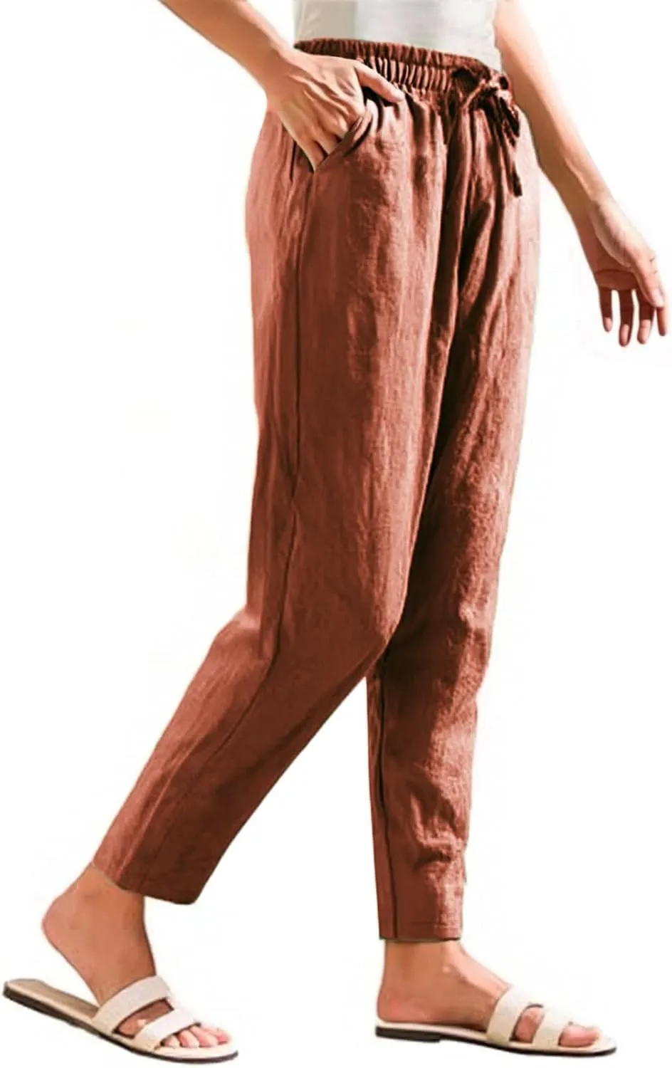 Linen Pants for Women, Peasant Pants Linen Casual Straight Leg Drawstring Trendy