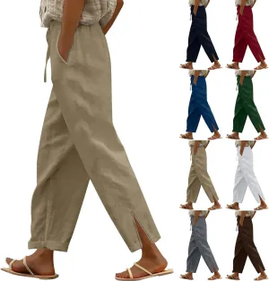 Linen Pants for Women Summer High Waist Elastic Straight Leg Lounge Pant Casual Loose Lightweight Beach Trousers 2025