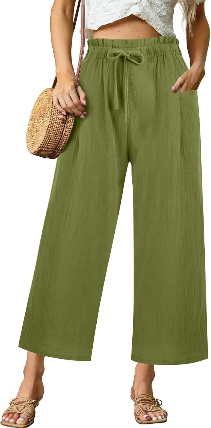 Linen Pants Women,Vacation Outfits Plus Size Beach Shorts Dressy Casual Trouser Gauze Spring Pants for Women